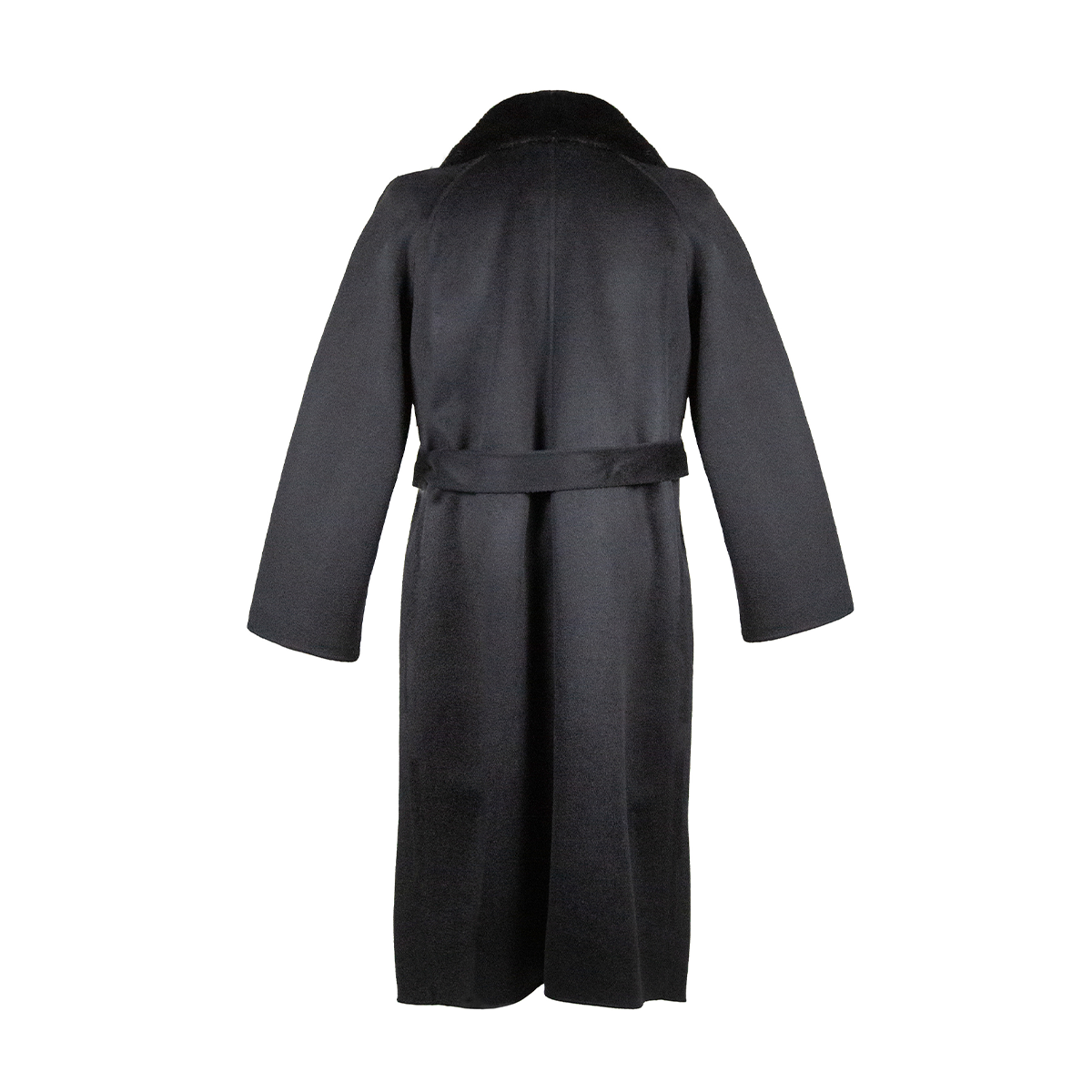 Abrigo de cashmere negro con piel de visón en la solapa
